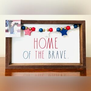 Rae Dunn “Home of the Brave” Wooden Sign with Star Garland